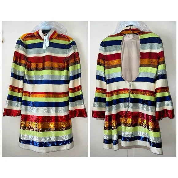 Alice + Olivia Mailynn Sequin Striped Multicolored Mini Dress - Picture 7 of 16